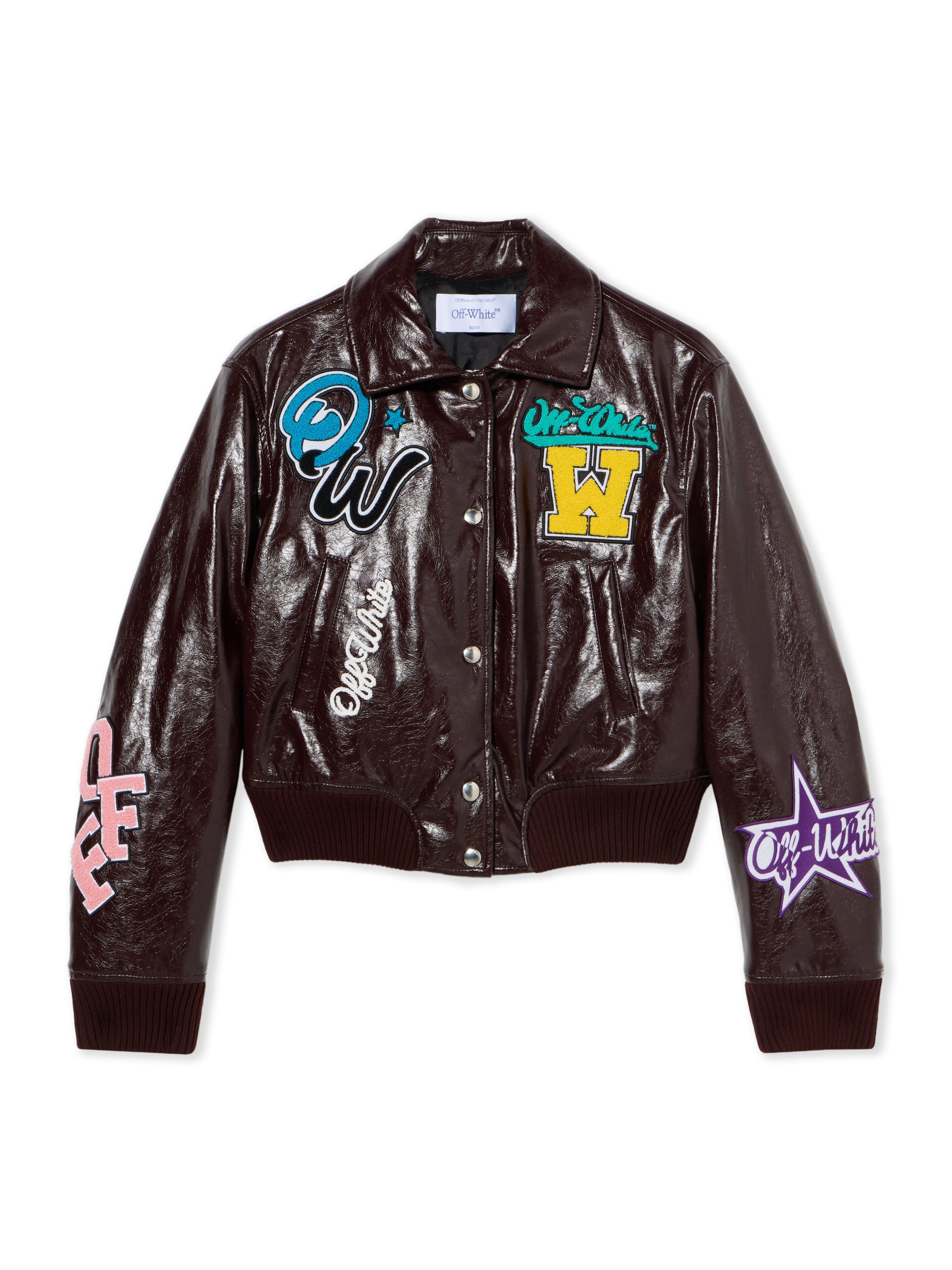 Off-White Crinkled Coated Varsity Jacket Plum