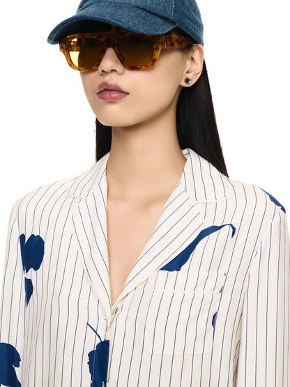 Off-White Stripe Flwr Pajama Ls Shir