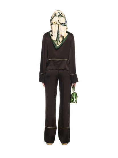 Off-White Satin Pajama Shirt Black