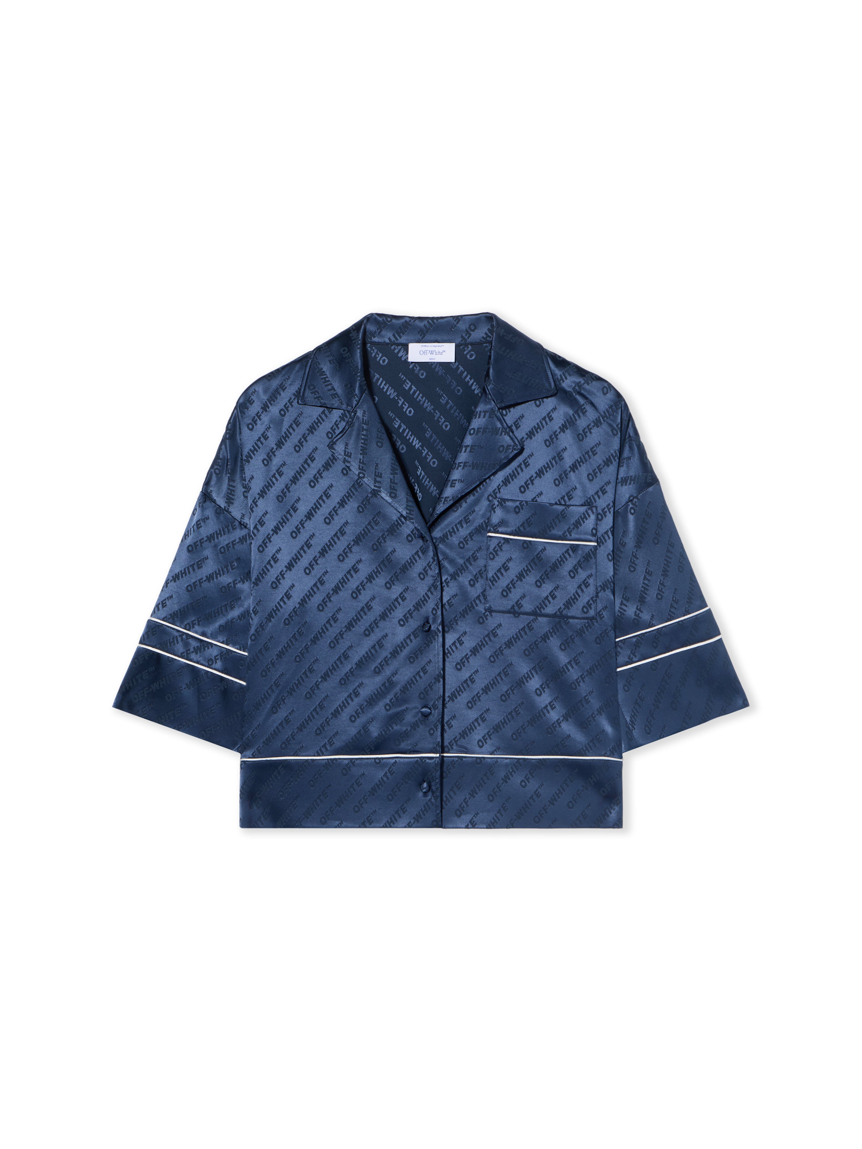 Off-White Jacquard Satin Pajama Shirt Blue