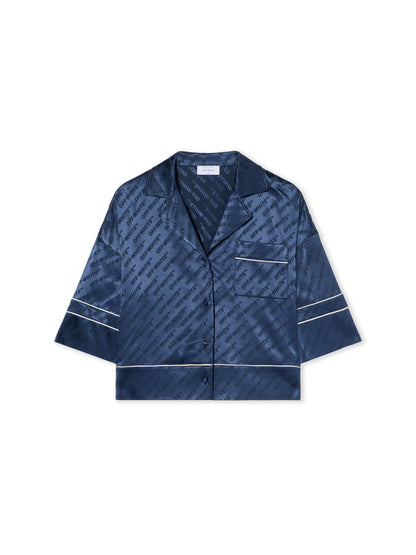 Off-White Jacquard Satin Pajama Shirt Blue