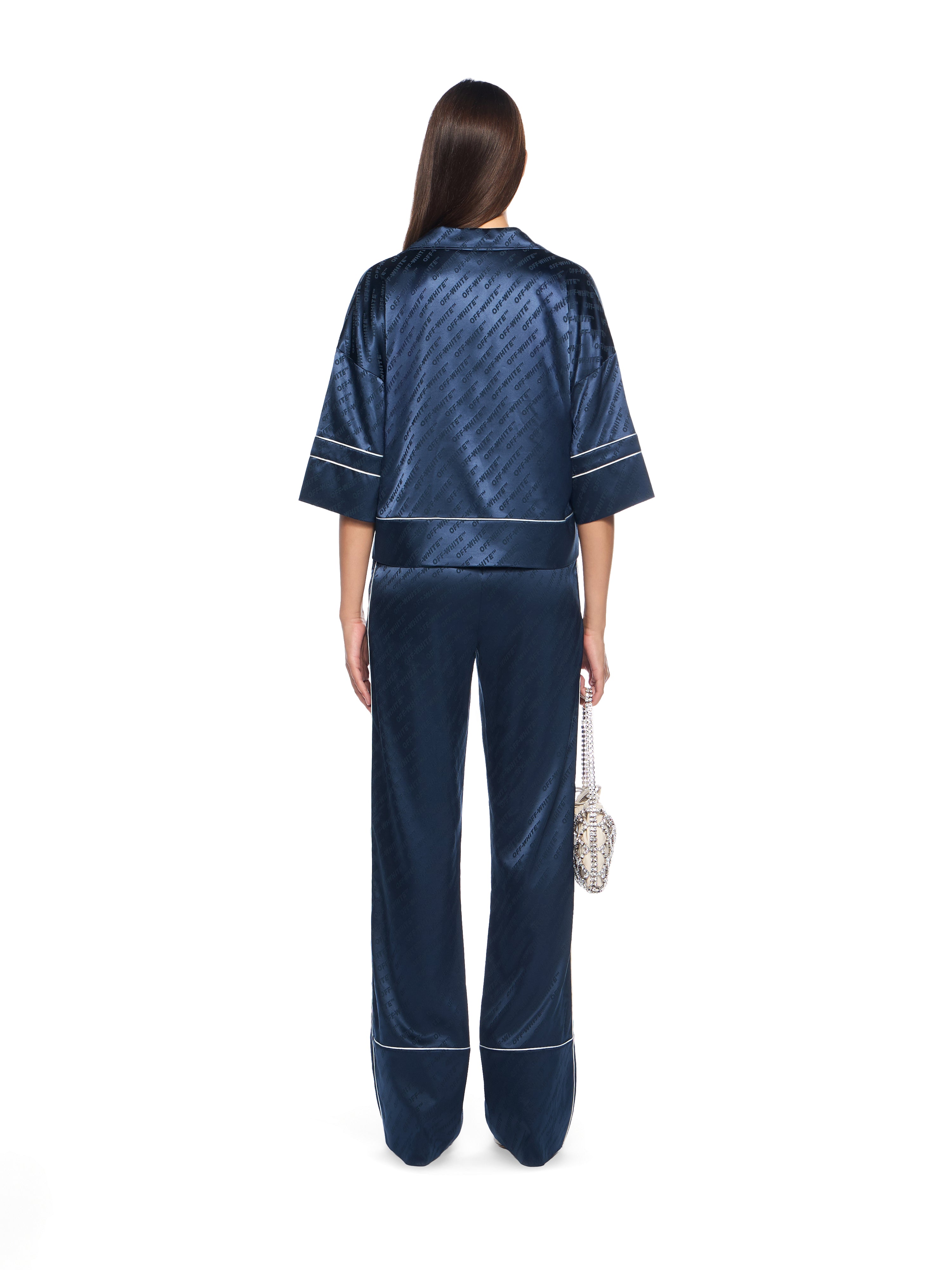 Off-White Jacquard Satin Pajama Shirt Blue