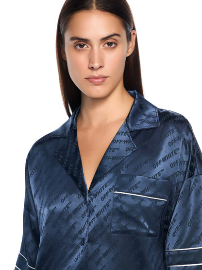 Off-White Jacquard Satin Pajama Shirt Blue