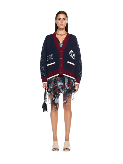 Off-White Jacquard Knit Varsity Cardigan Blue