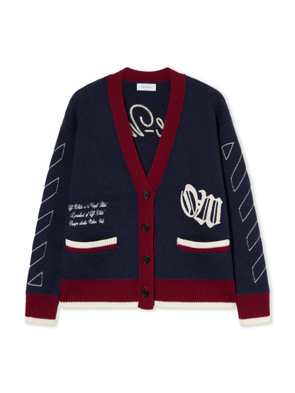 Off-White Jacquard Knit Varsity Cardigan Blue