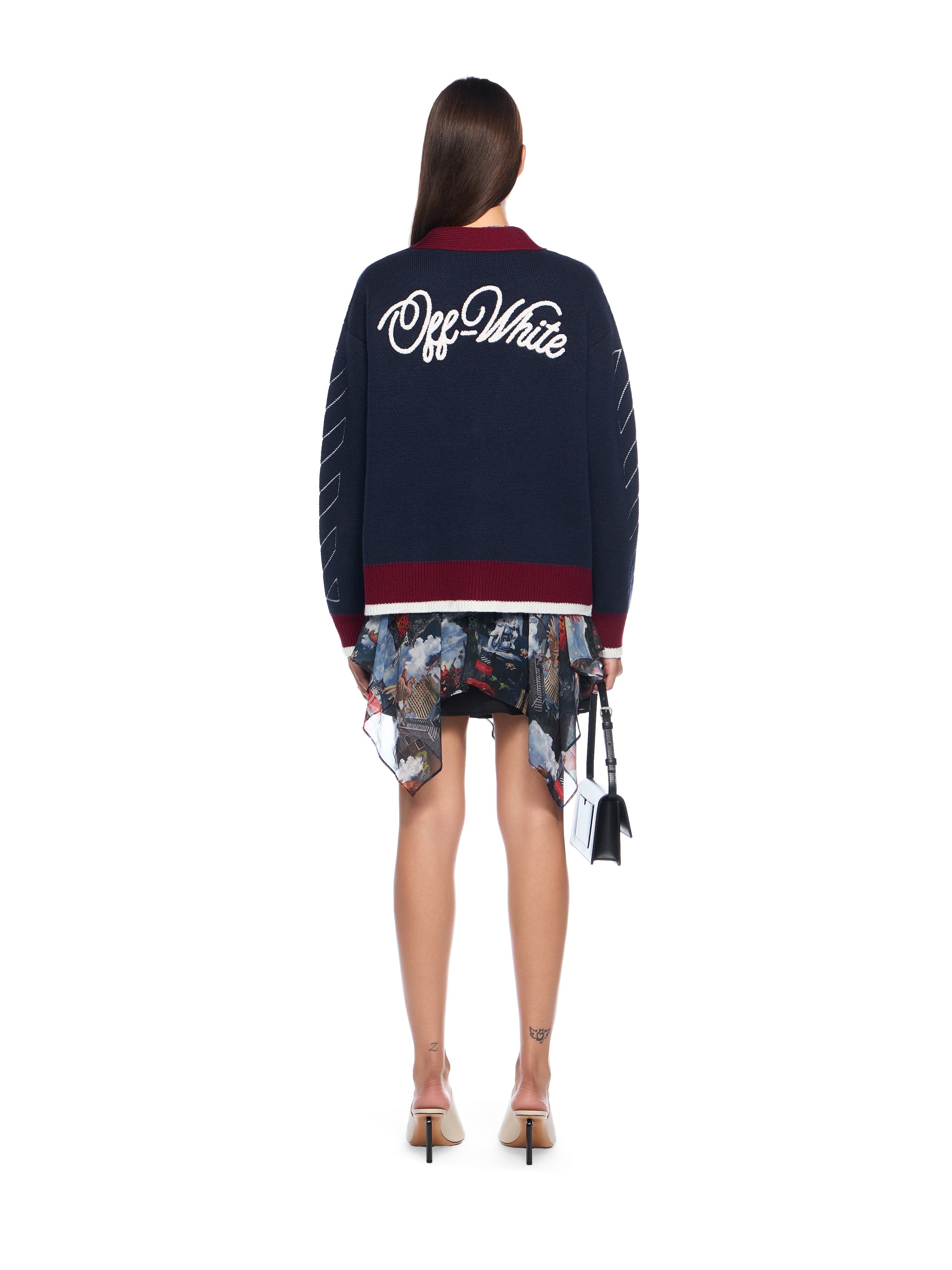 Off-White Jacquard Knit Varsity Cardigan Blue