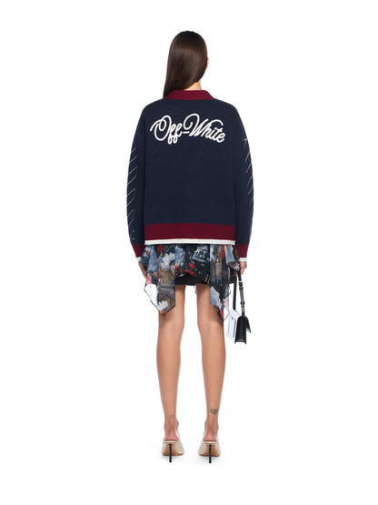 Off-White Jacquard Knit Varsity Cardigan Blue