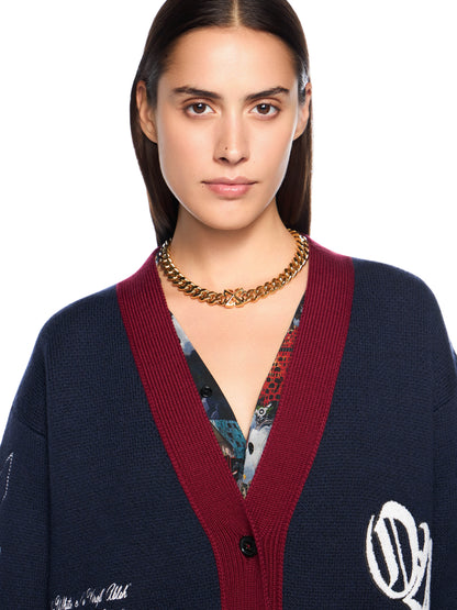 Off-White Jacquard Knit Varsity Cardigan Blue