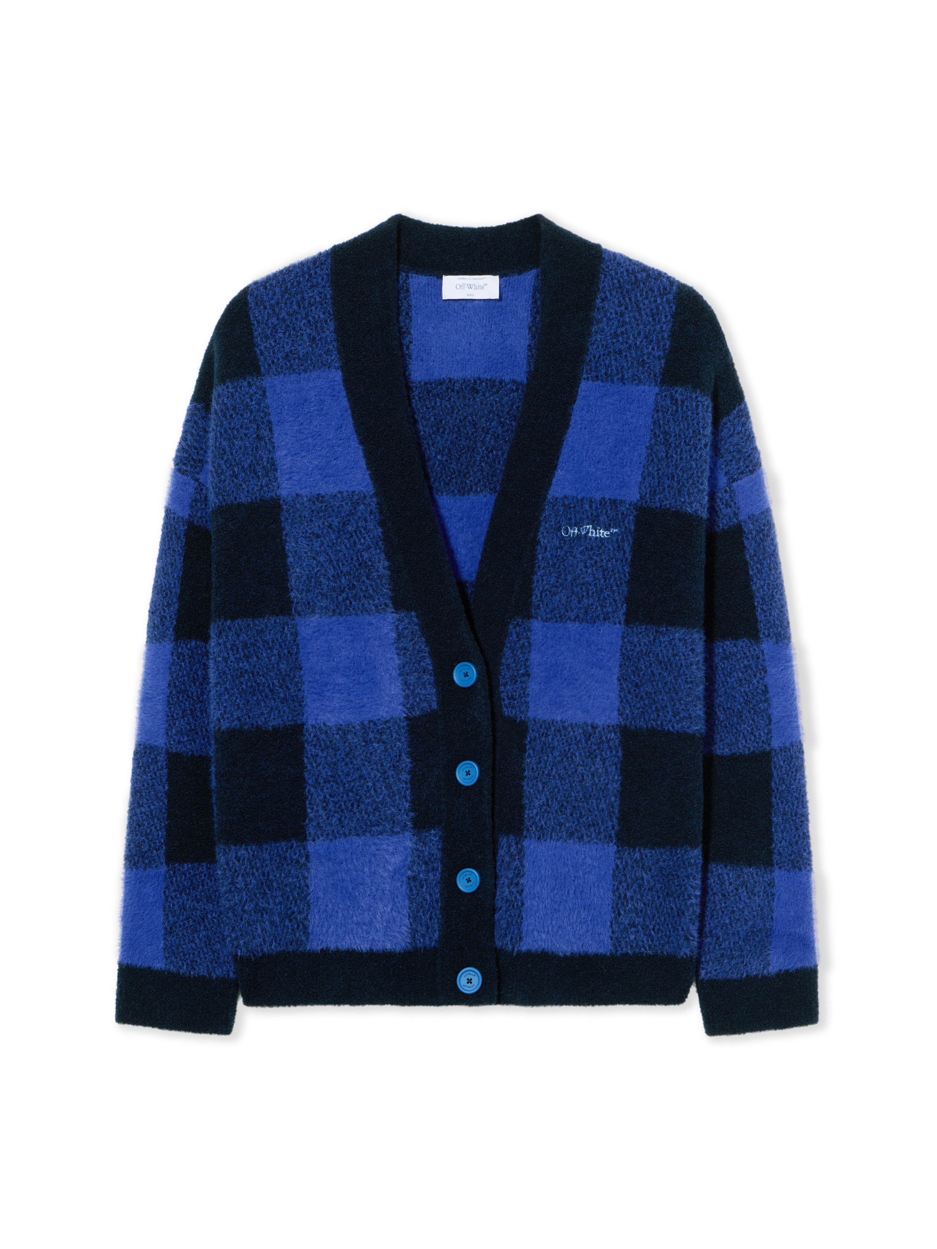 Off-White Jacquard Check Knit Cardigan Blue