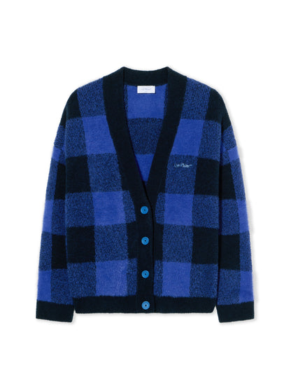 Off-White Jacquard Check Knit Cardigan Blue