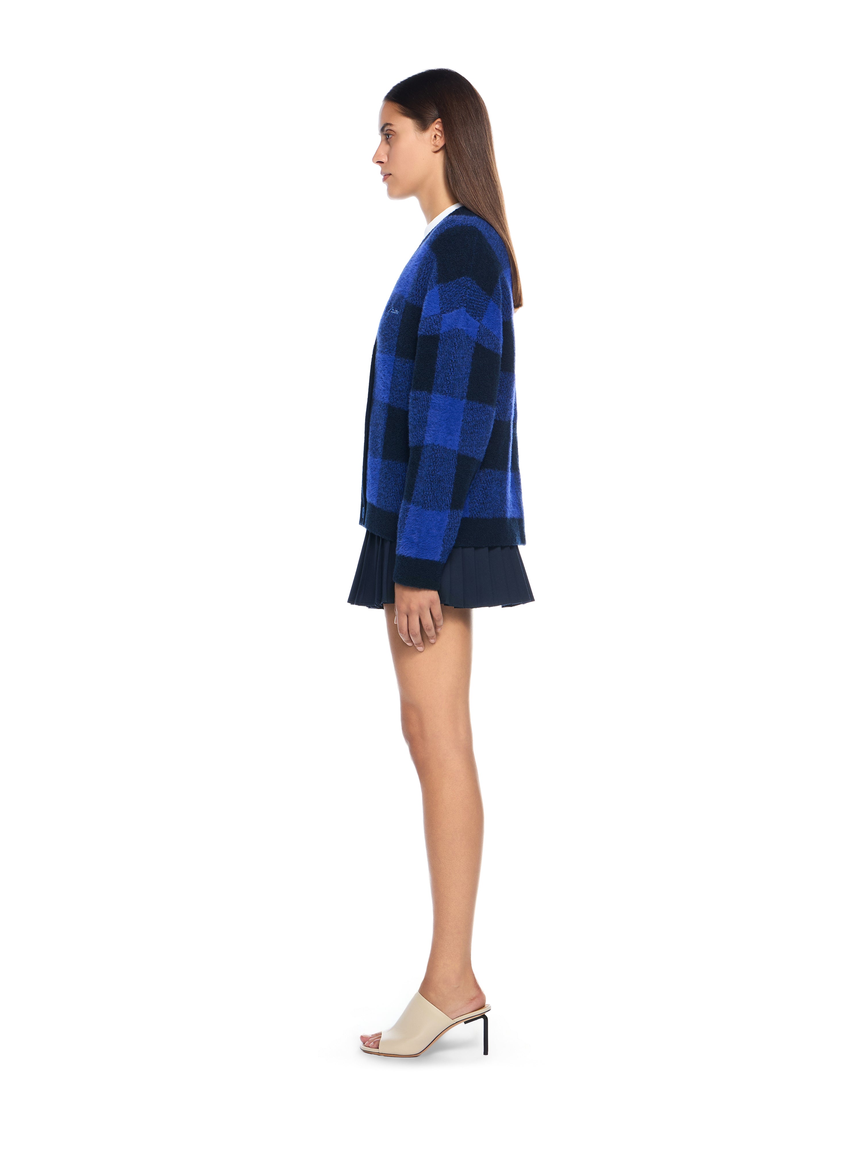 Off-White Jacquard Check Knit Cardigan Blue