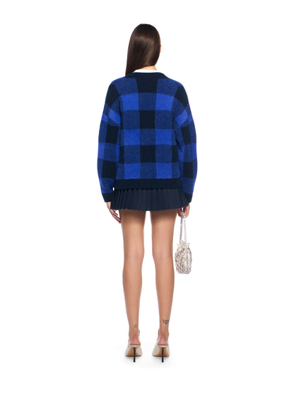 Off-White Jacquard Check Knit Cardigan Blue