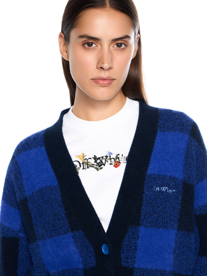 Off-White Jacquard Check Knit Cardigan Blue