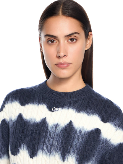 Off-White Tiedye Cable Crop Crewneck Sweater Blue