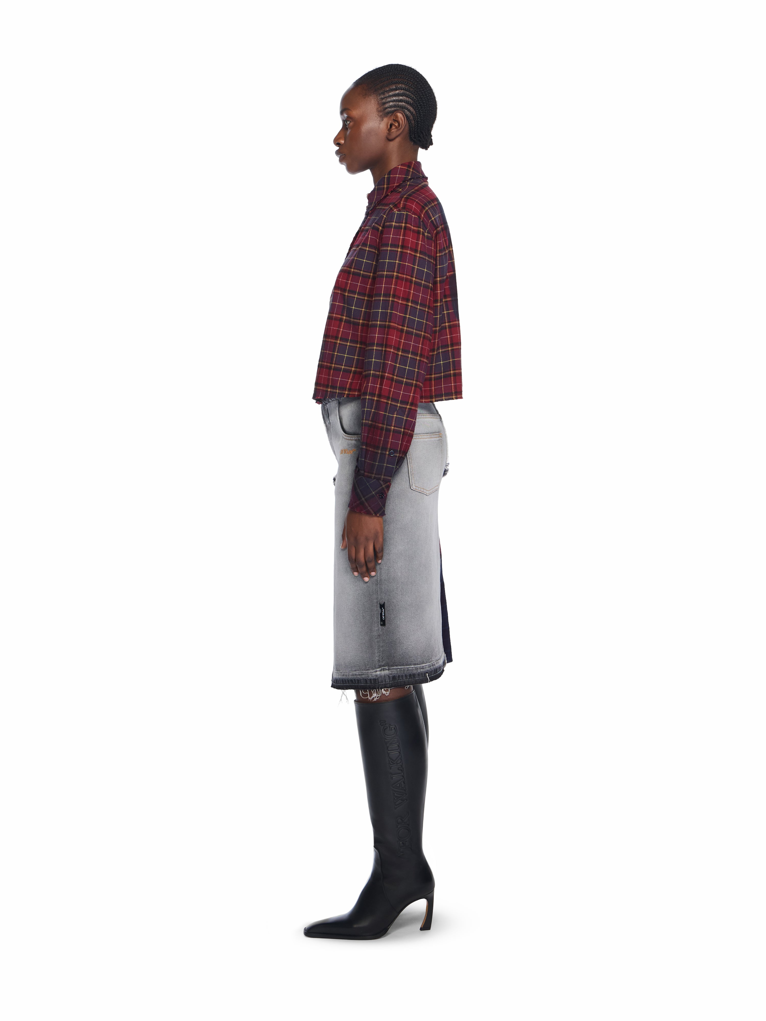 Off-White Check Flannel Denim Skirt Black