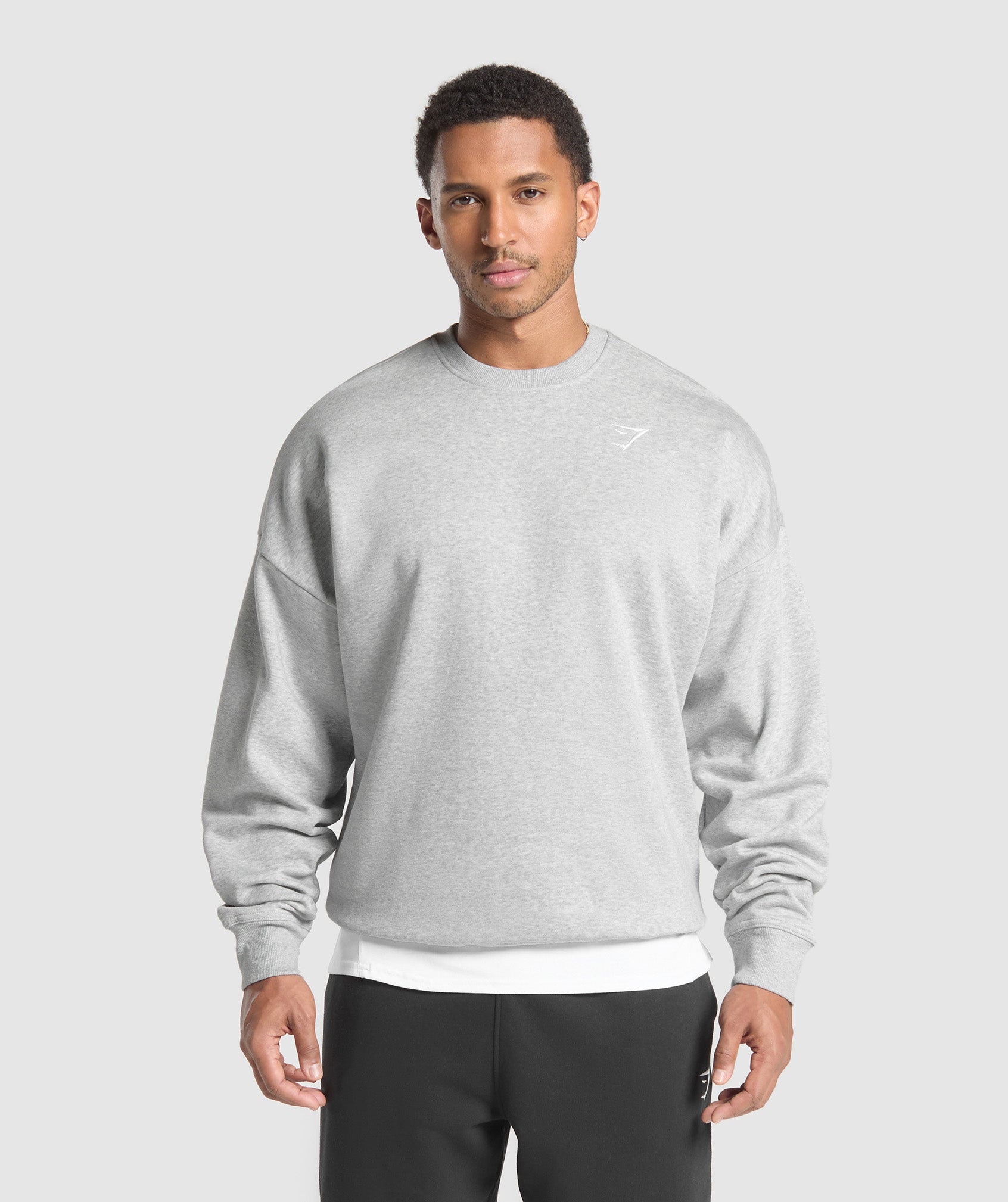 Gymshark Oversized Crest Crew Light Grey Core Marl