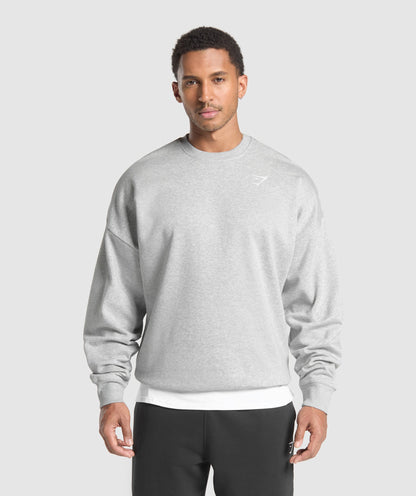 Gymshark Oversized Crest Crew Light Grey Core Marl