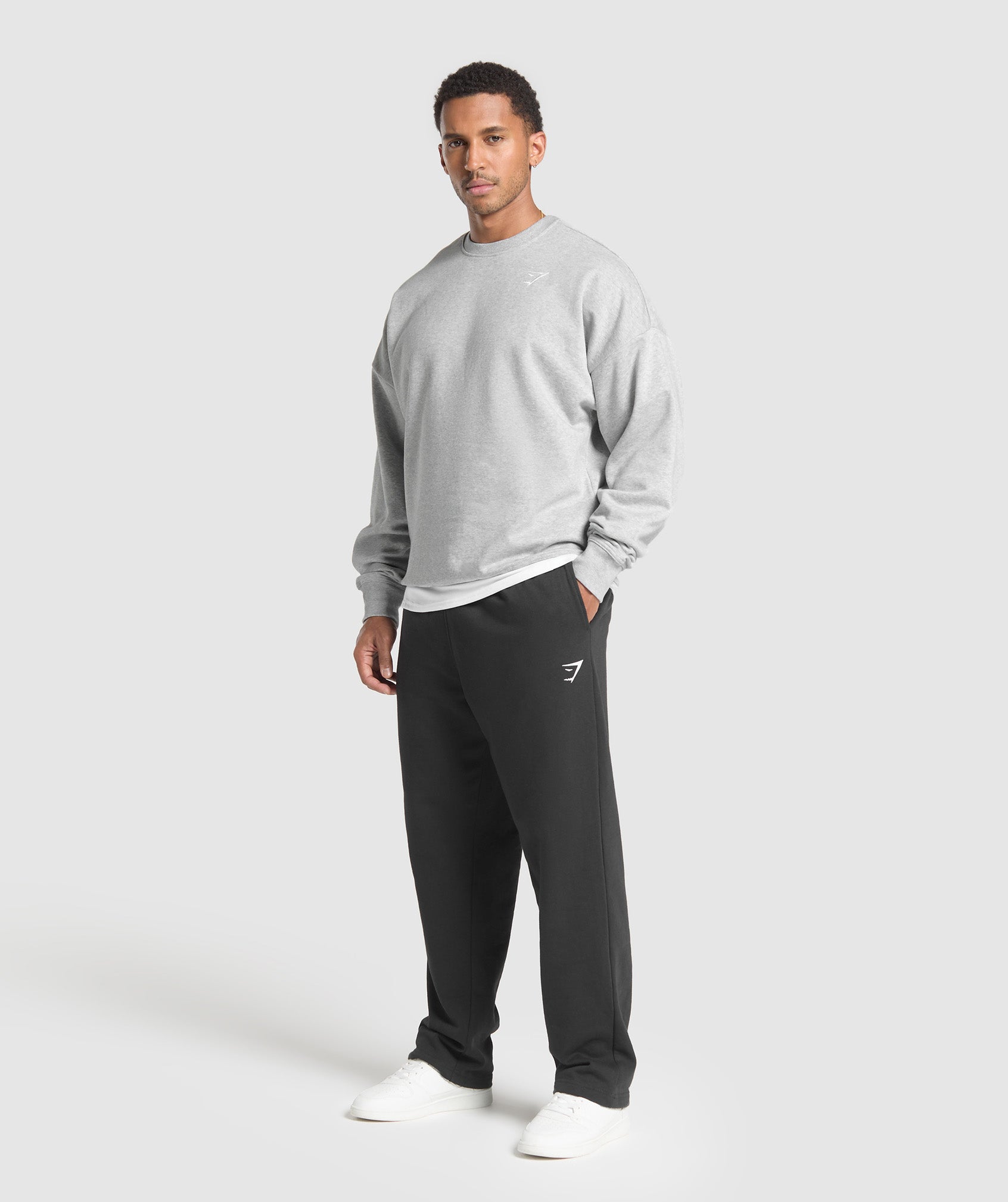 Gymshark Oversized Crest Crew Light Grey Core Marl