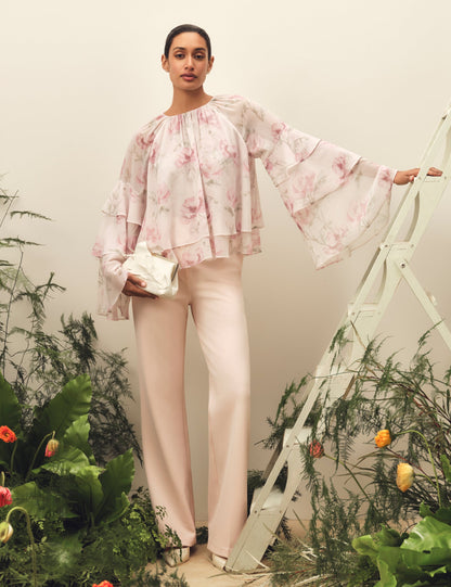 Ted Baker Rizaa Rose Print Frilled Long Sleeve Top Women's