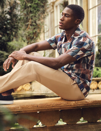 Ted Baker Yarino Tile Print Cotton Linen Short Sleeve Shirt