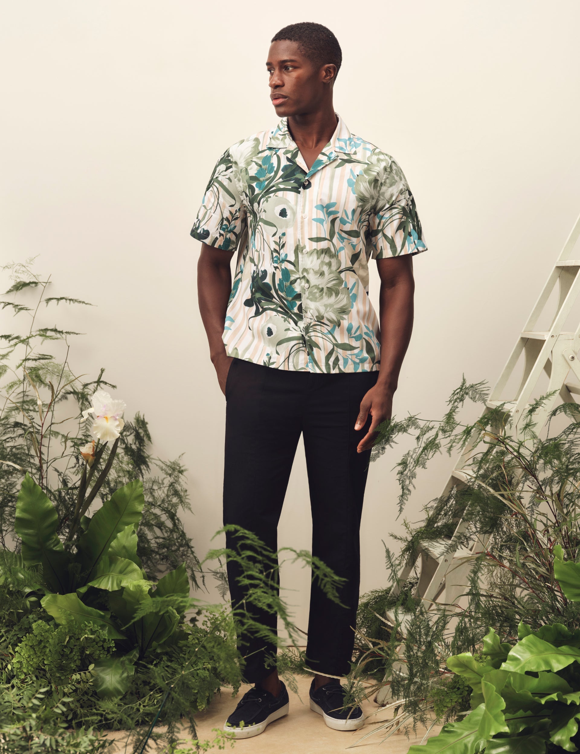 Ted Baker Anukis Floral Stripe Print Cotton Short Sleeve Shirt