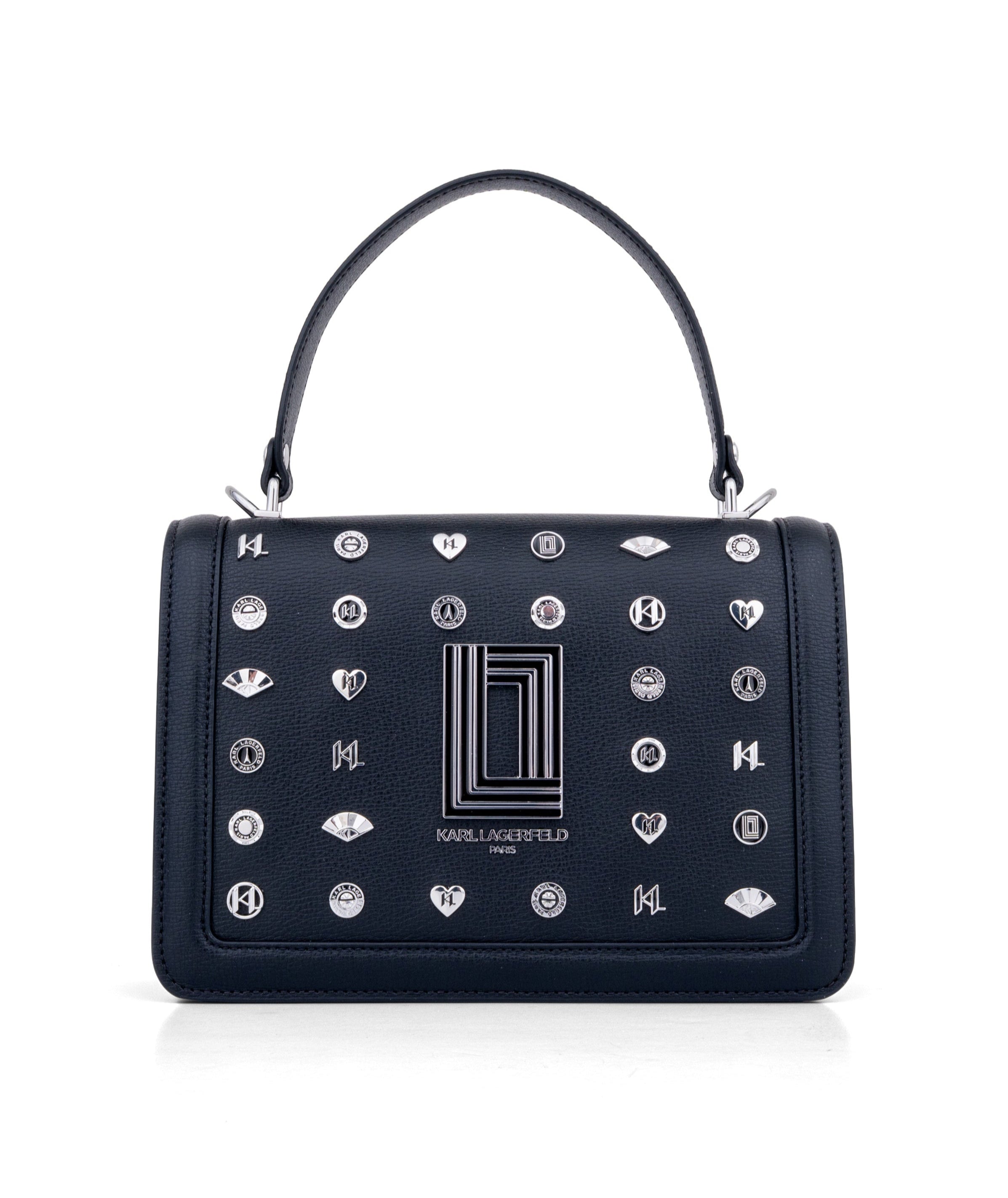 KarlLagerfeld Simone leather flap satchel with pins black