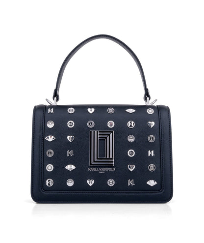KarlLagerfeld Simone leather flap satchel with pins black