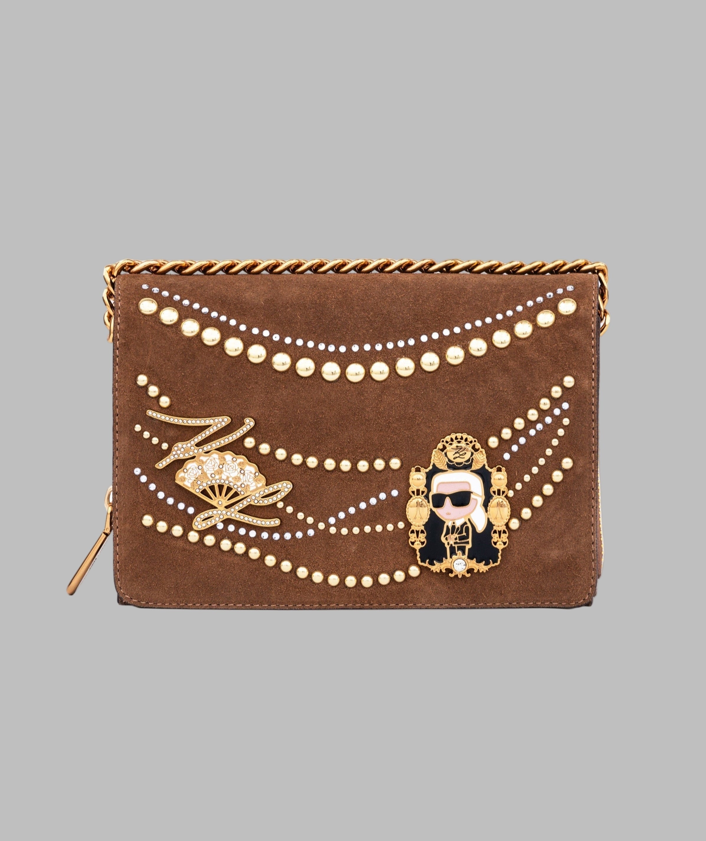 KarlLagerfeld Lourdes suede flap crossbody brown