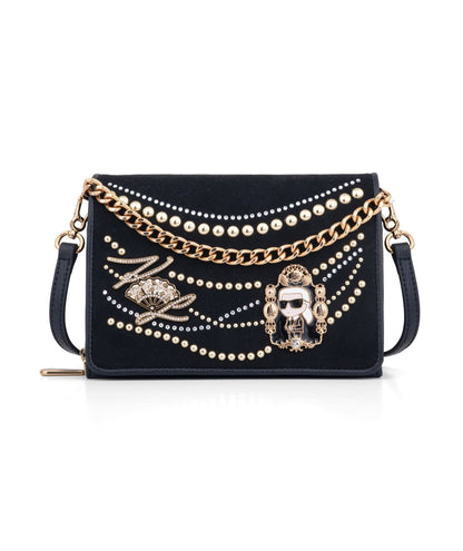 KarlLagerfeld Lourdes suede flap crossbody black
