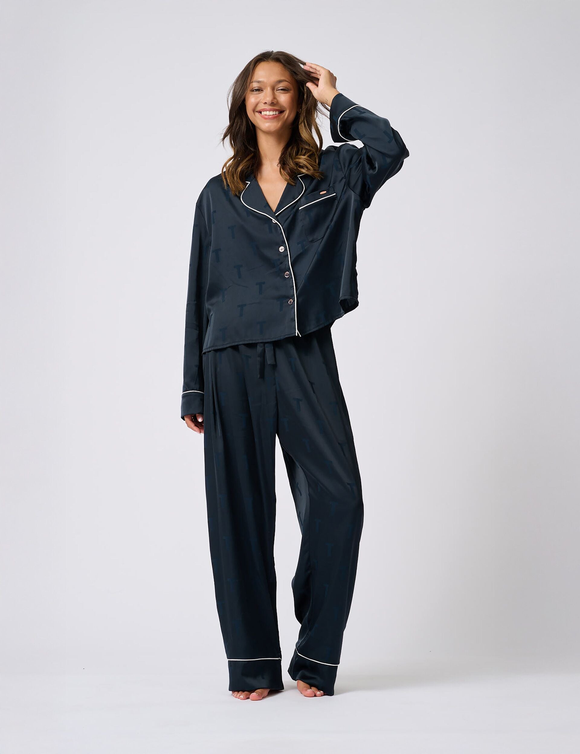 Ted Baker Peggy Jacquard Logo Satin Long Pyjama Set Women's