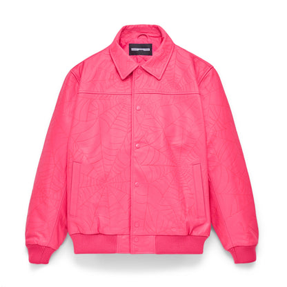 Sp5der Debossed WEB Leather Jacket