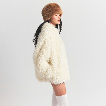 Skims Faux Fur Hoodie Egret