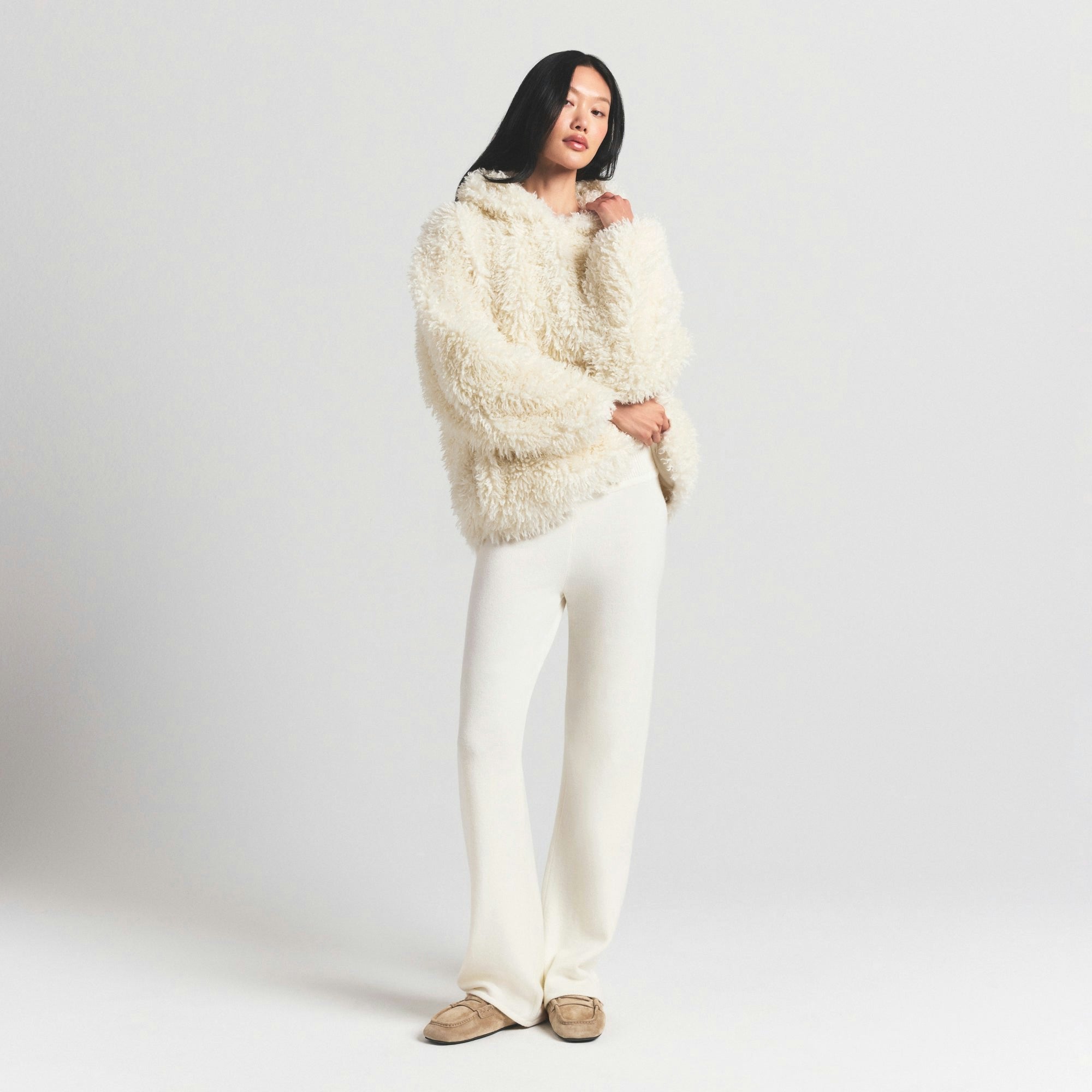 Skims Faux Fur Hoodie Egret
