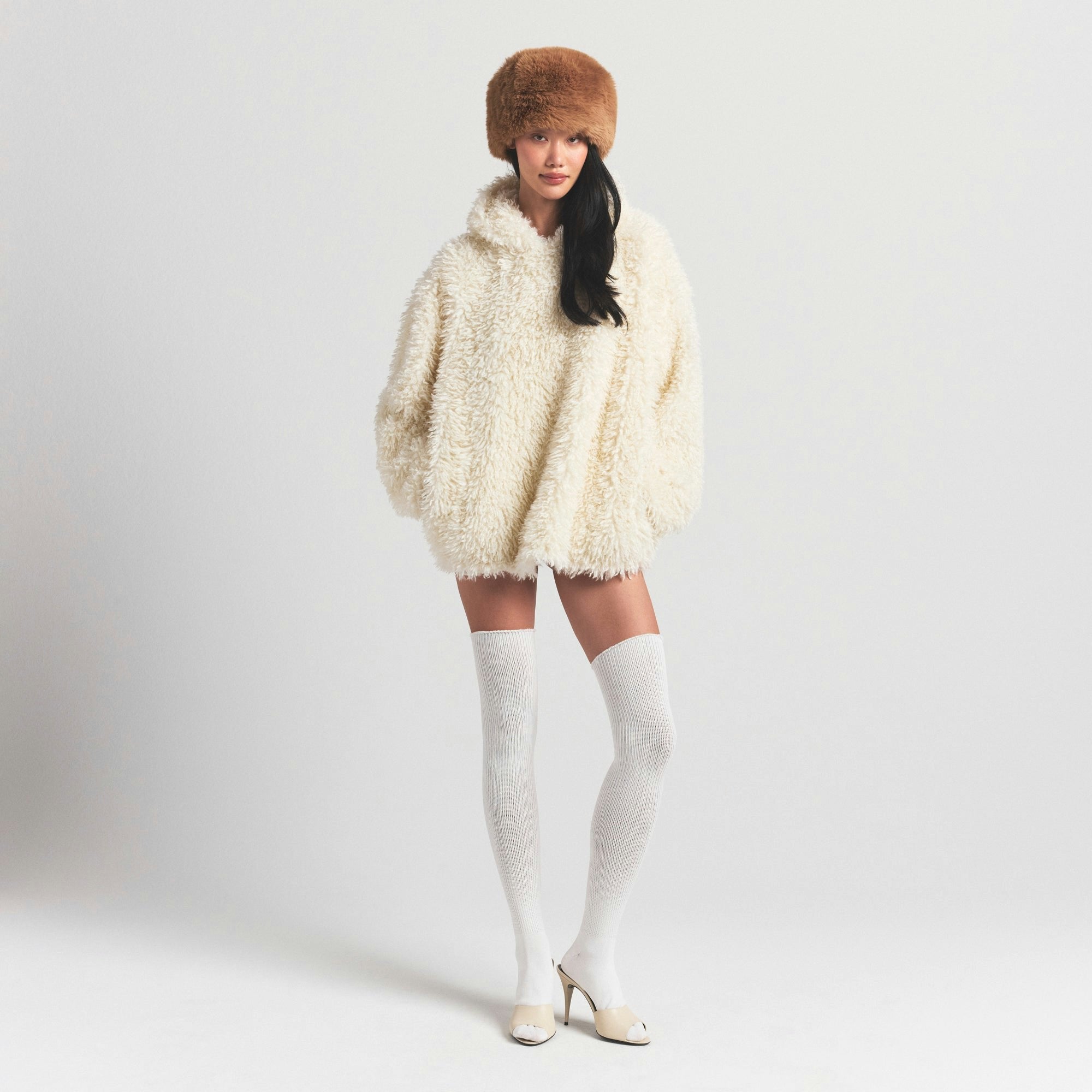 Skims Faux Fur Hoodie Egret