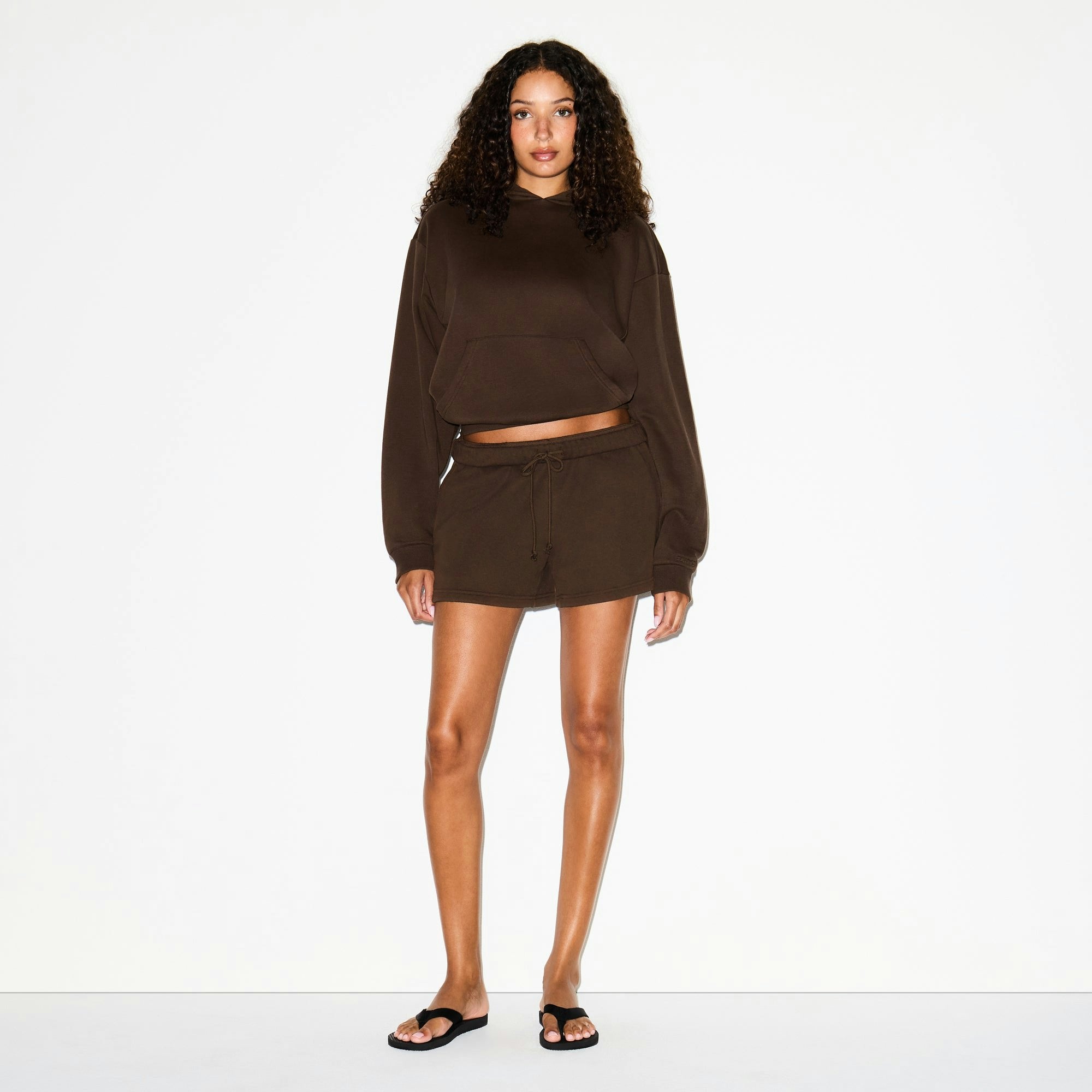 Skims Cotton Fleece Classic Hoodie Dark Sepia