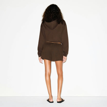 Skims Cotton Fleece Classic Hoodie Dark Sepia