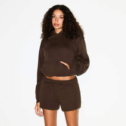 Skims Cotton Fleece Classic Hoodie Dark Sepia