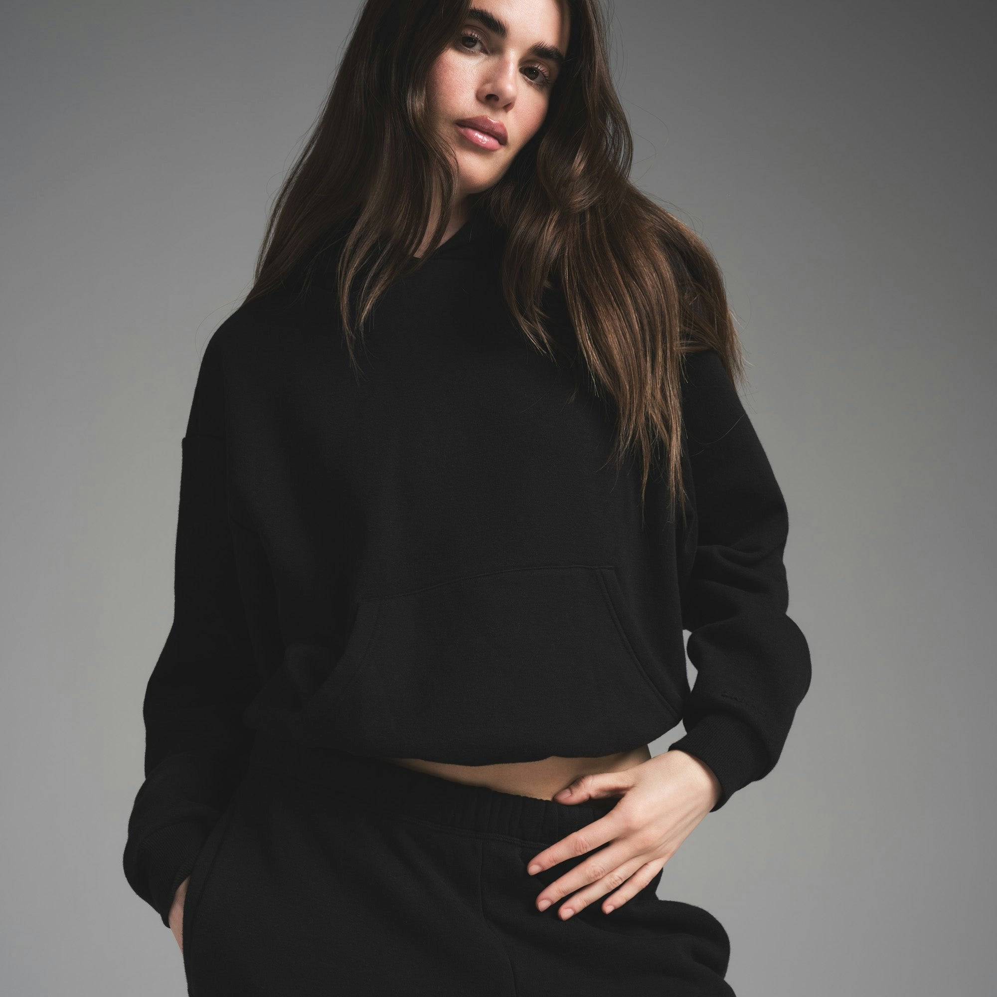 Skims Cotton Fleece Classic Hoodie Onyx