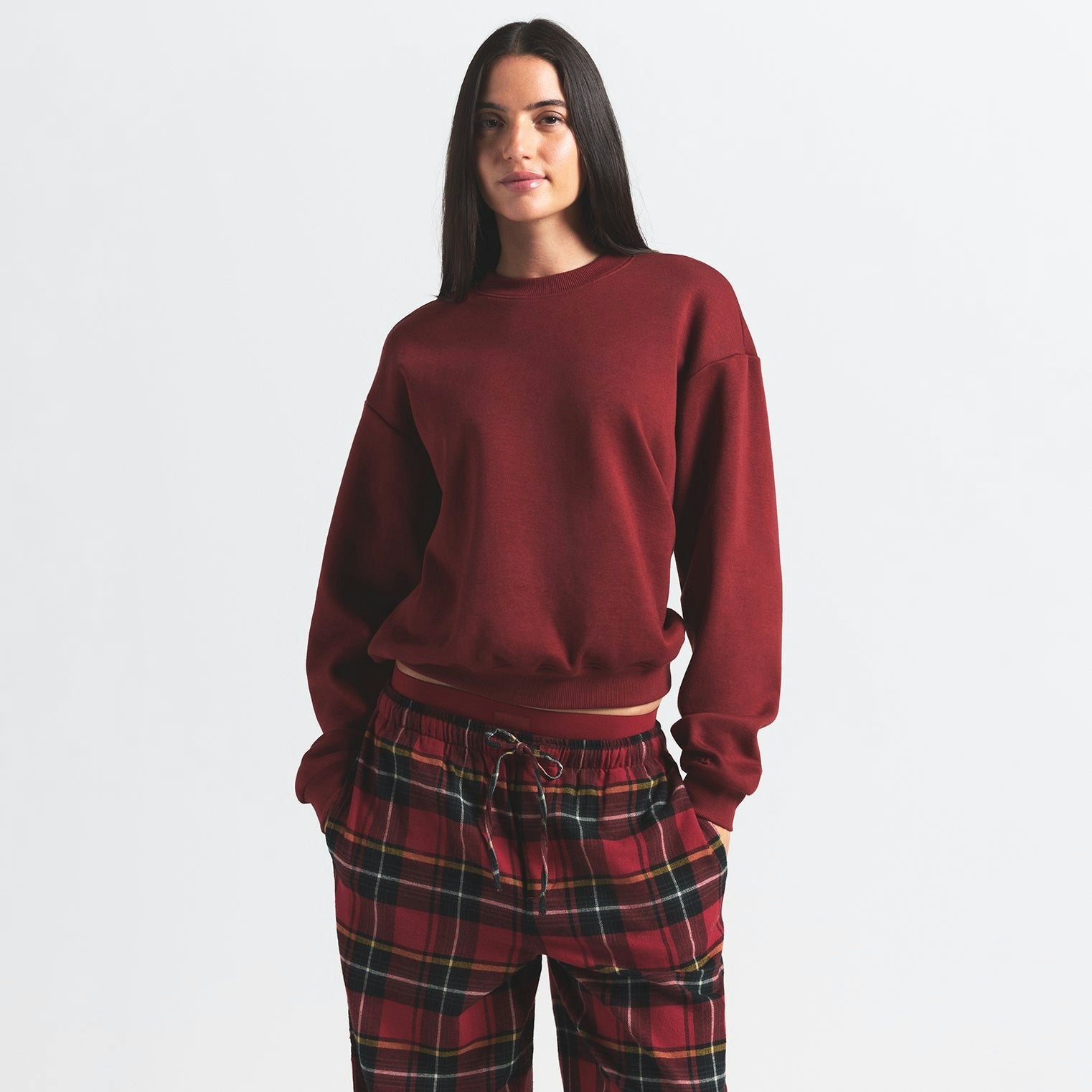 Skims Cotton Fleece Classic Crewneck Merlot