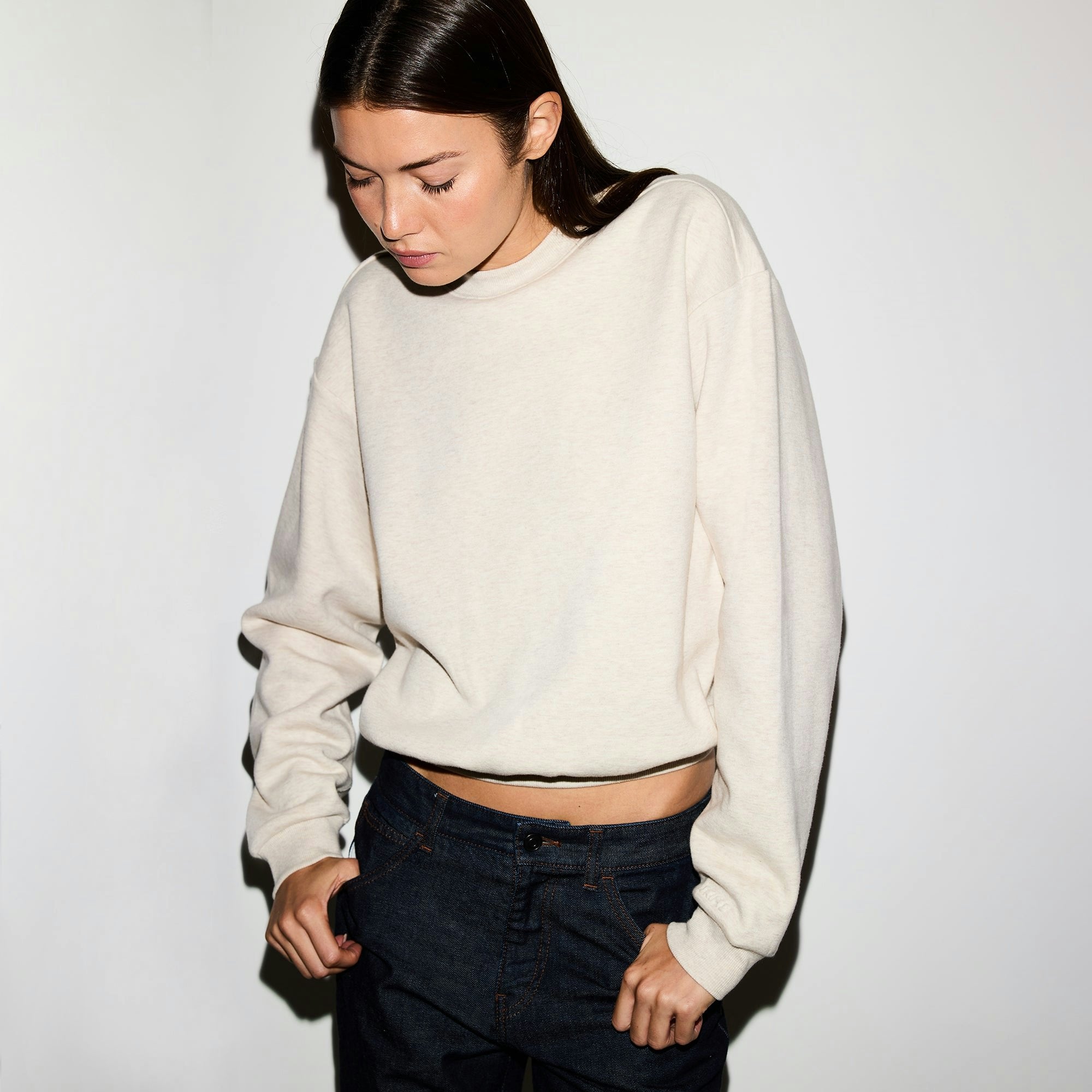 Skims Cotton Fleece Classic Crewneck Oatmeal Heather