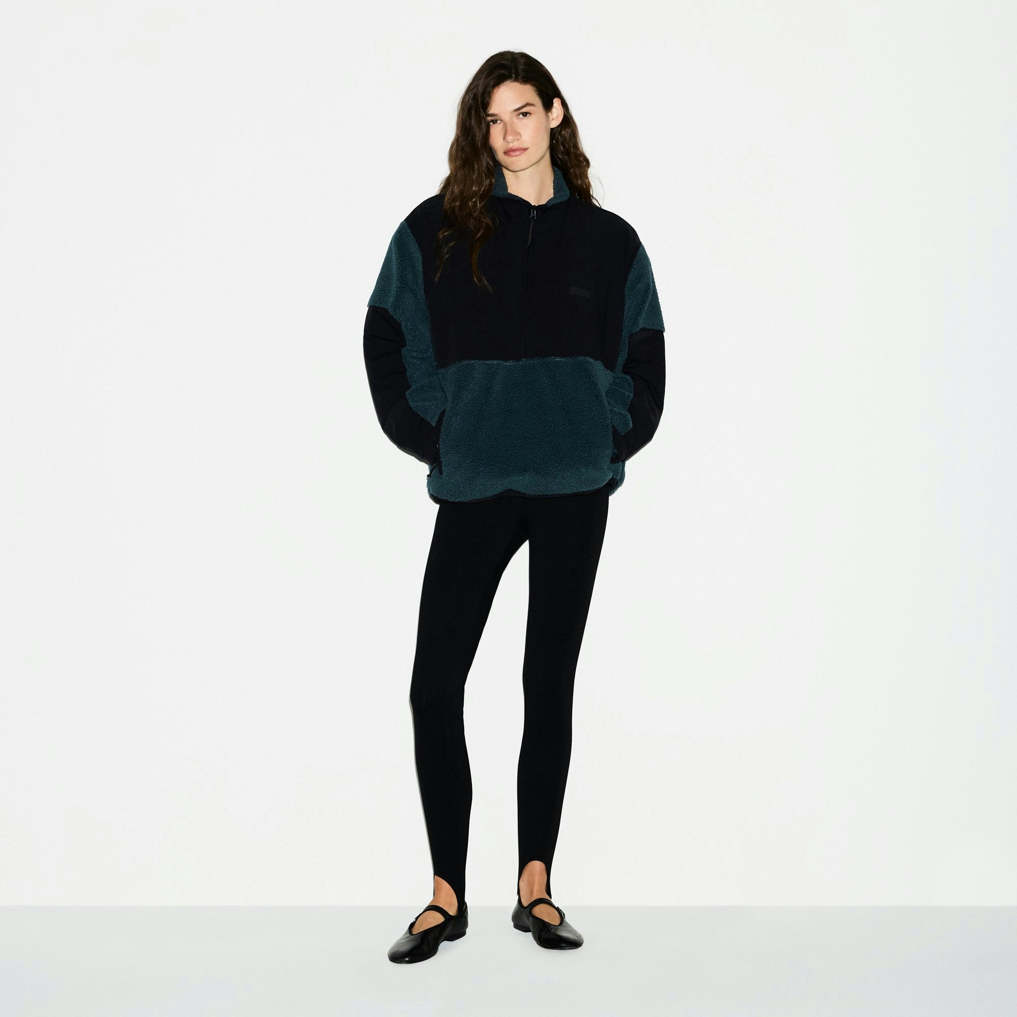 Skims Teddy Oversized Half Zip Up Pullover Dark Teal