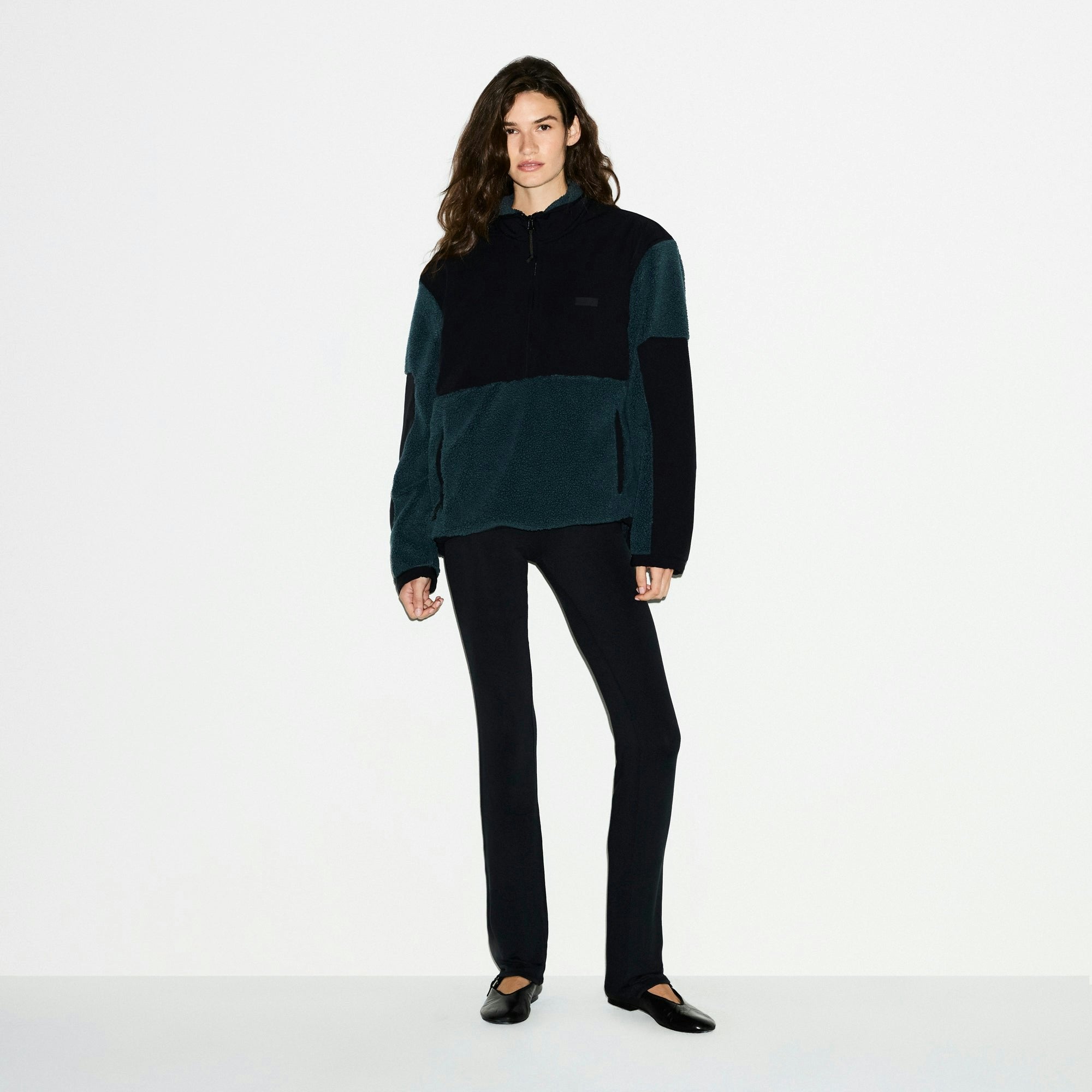Skims Teddy Oversized Half Zip Up Pullover Dark Teal