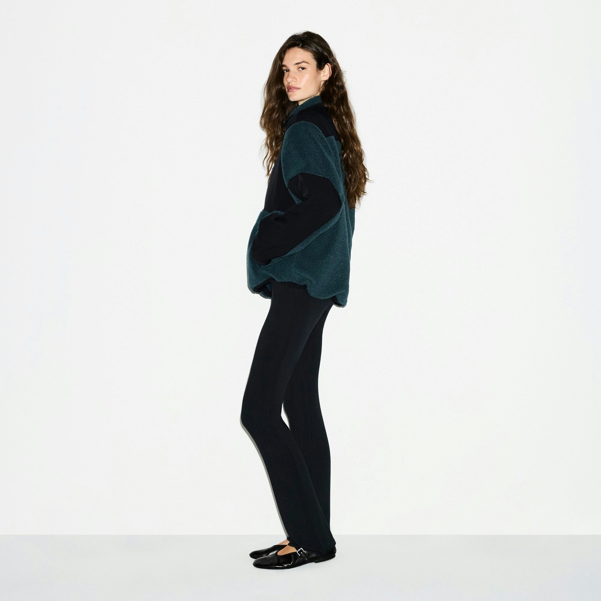 Skims Teddy Oversized Half Zip Up Pullover Dark Teal