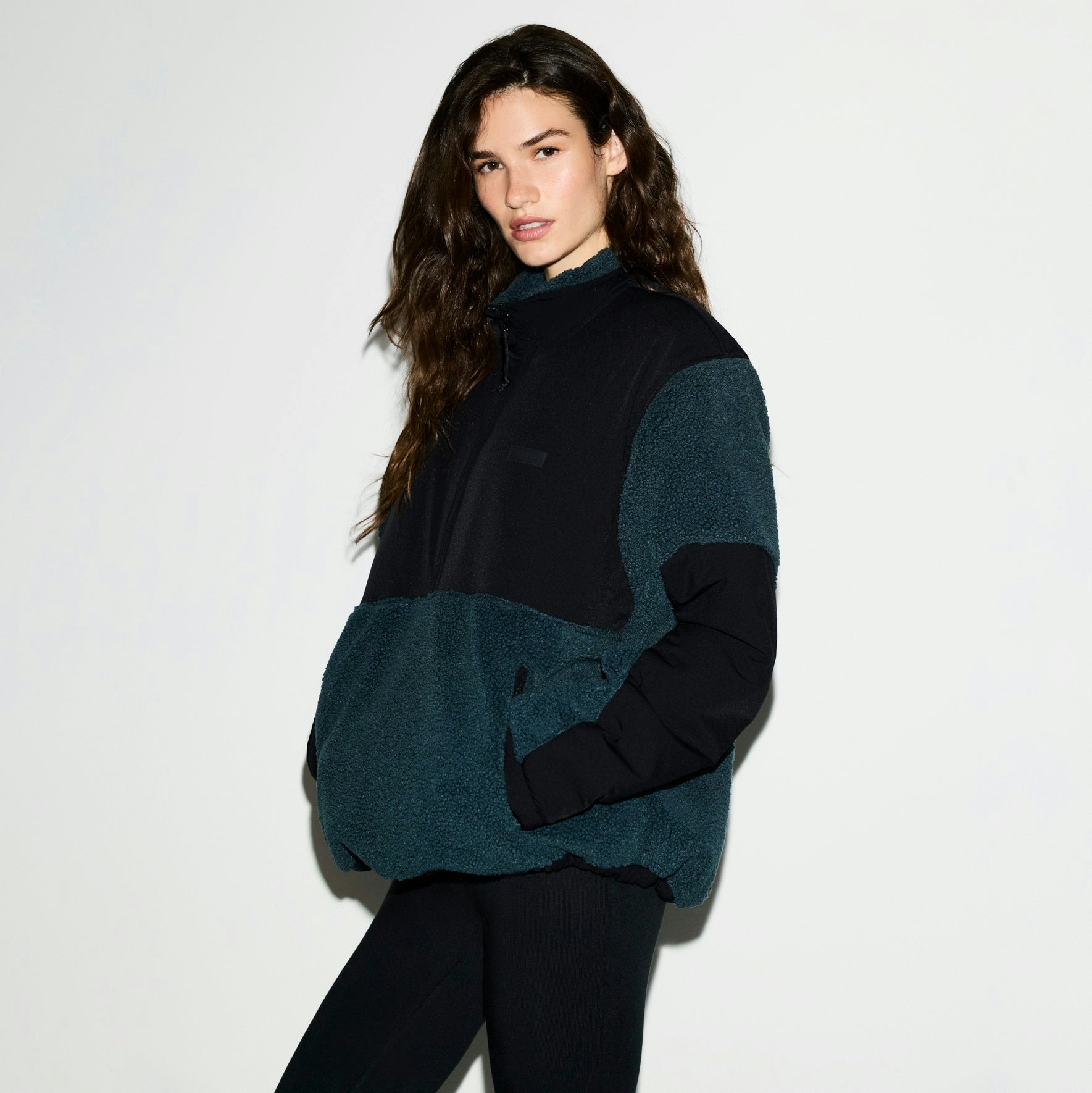 Skims Teddy Oversized Half Zip Up Pullover Dark Teal