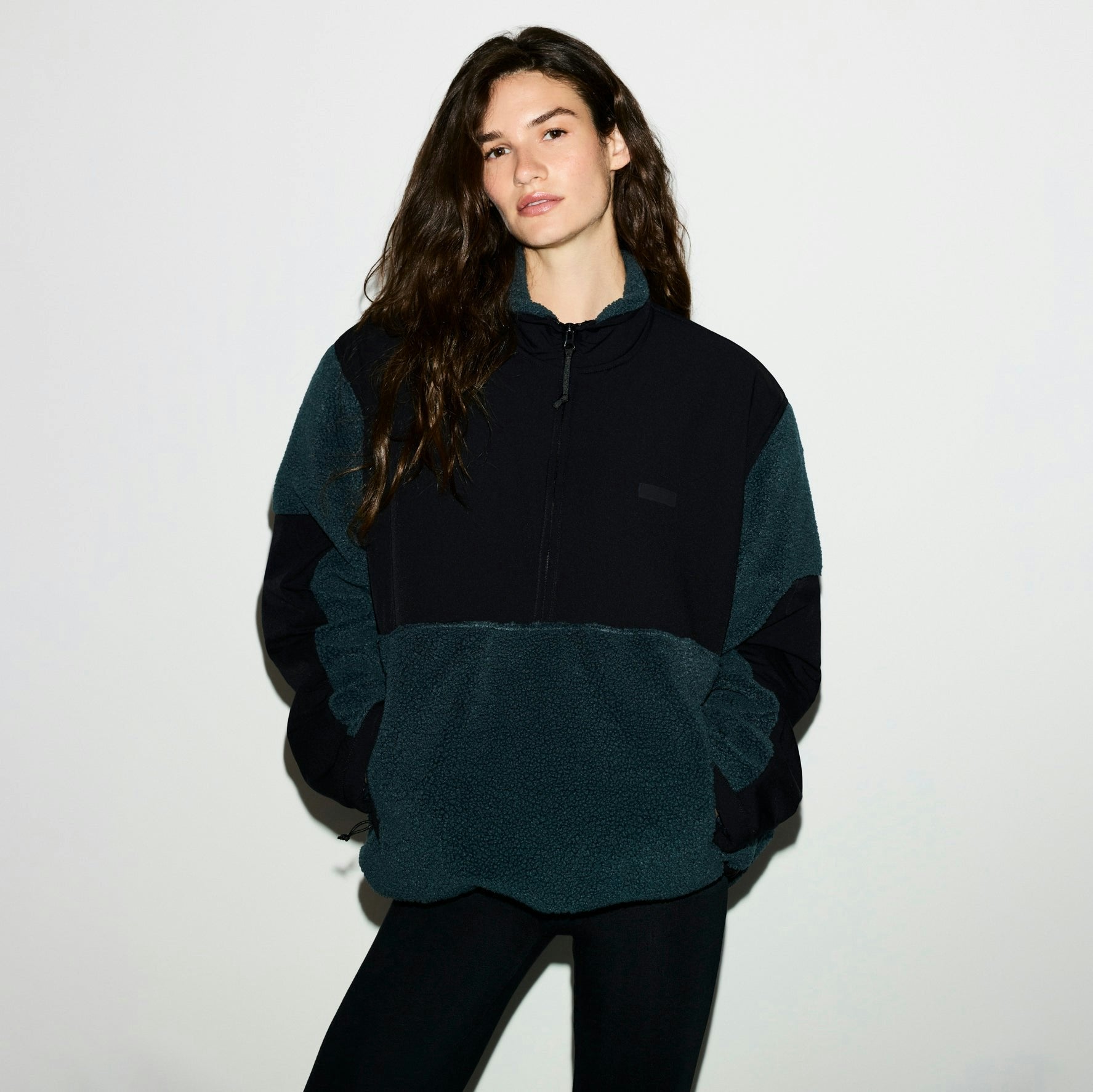 Skims Teddy Oversized Half Zip Up Pullover Dark Teal