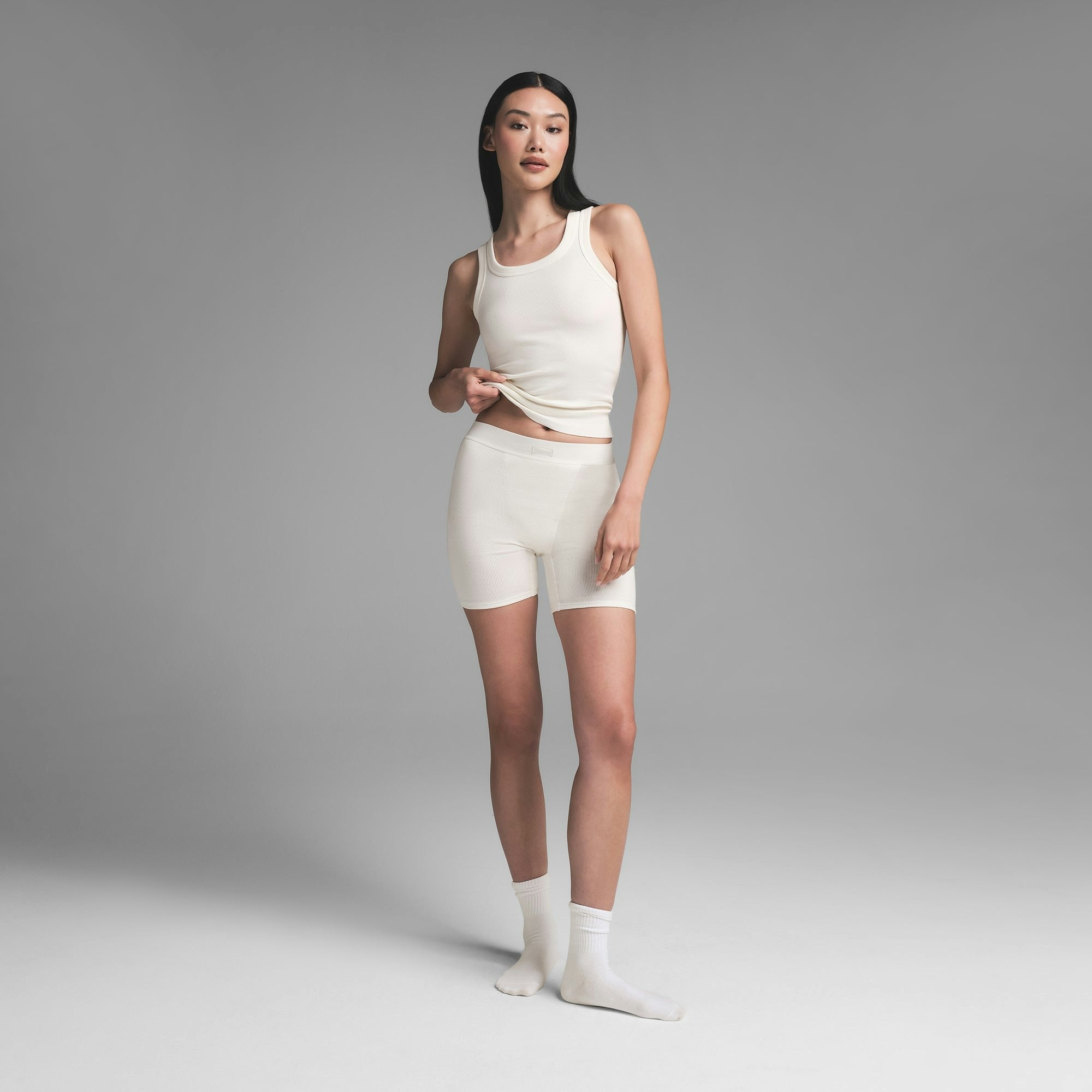 Skims Cotton Rib Boxer Marble