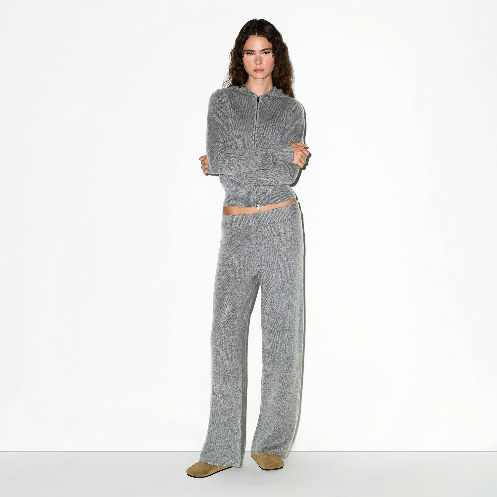 Skims Cashmere Wide Leg Pant Dark Heather Grey