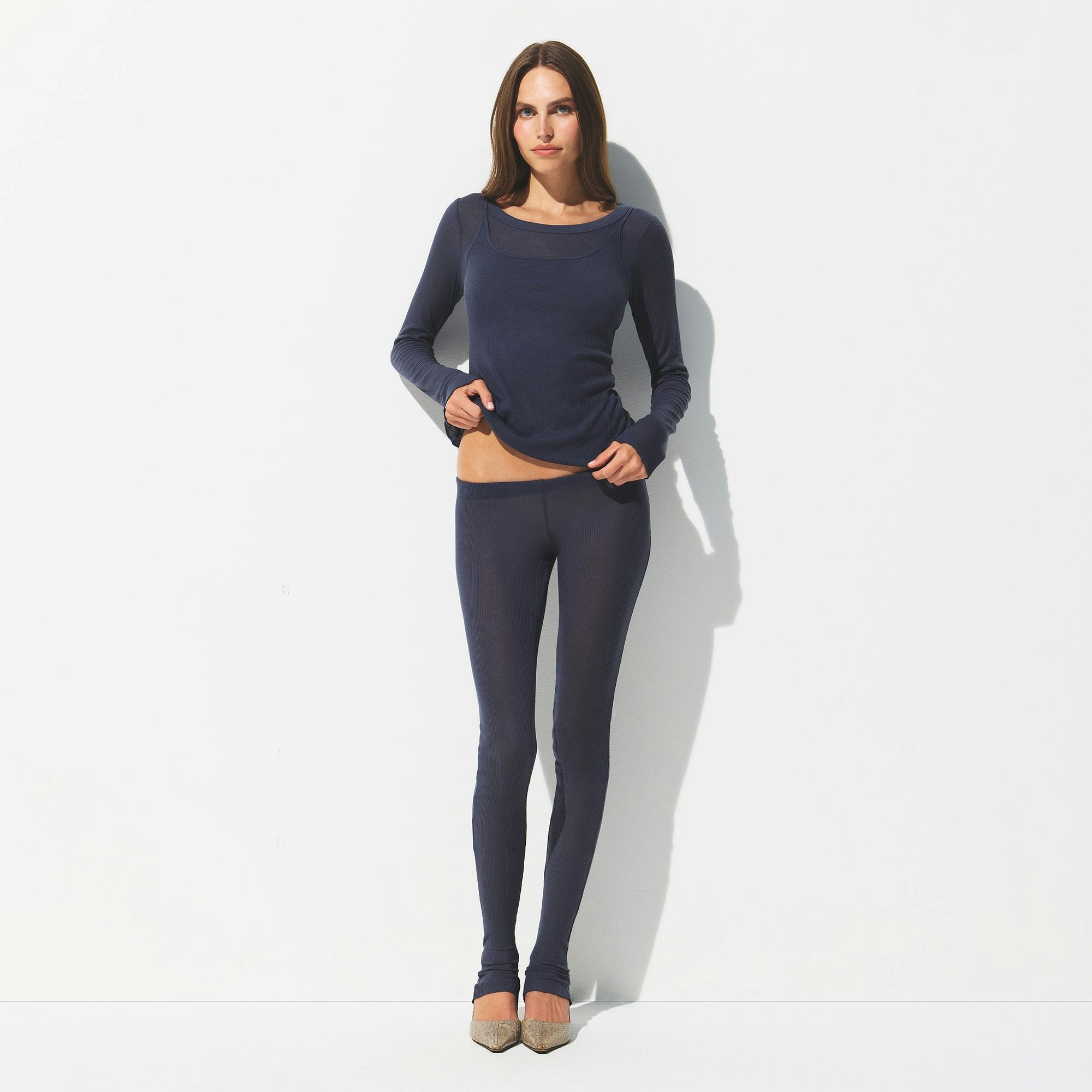 Skims Sheer Rib Legging Sleet