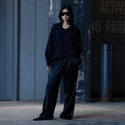 Skims Heavyweight Satin Wide Leg Pant Onyx