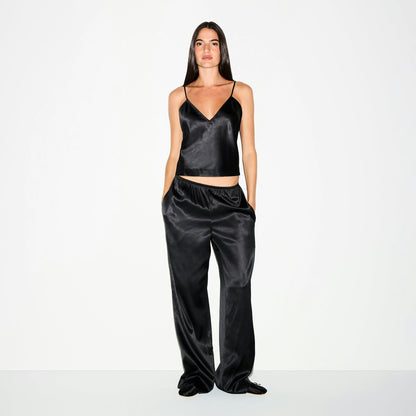 Skims Heavyweight Satin Wide Leg Pant Onyx